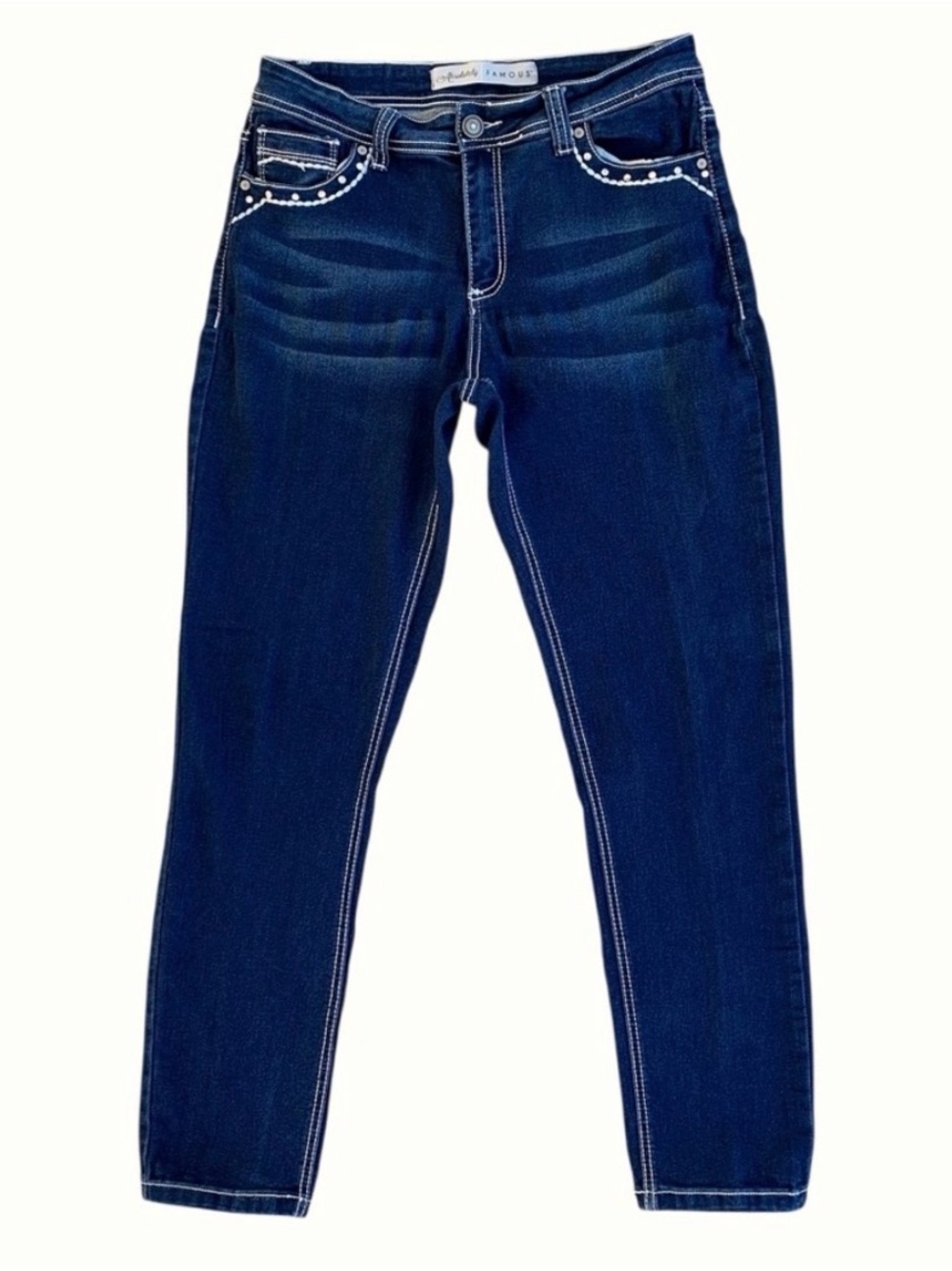 Absolutely Famous Blue Bling Embellished Straight Leg Jeans ~ Women’s 12 - Picture 1 of 8